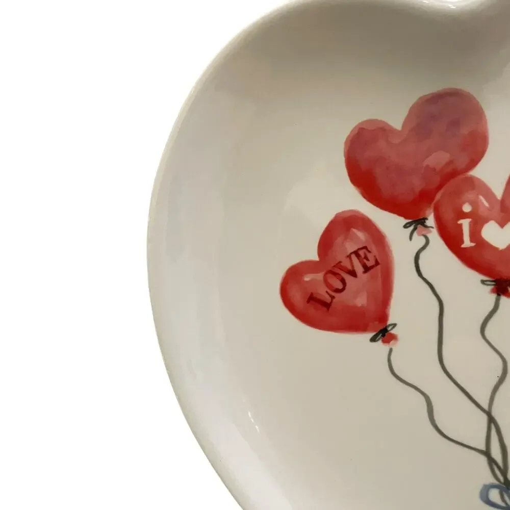 4pc Maxcera Valentine Heart Shaped Dinner Plates 10in Red Heart Balloons New